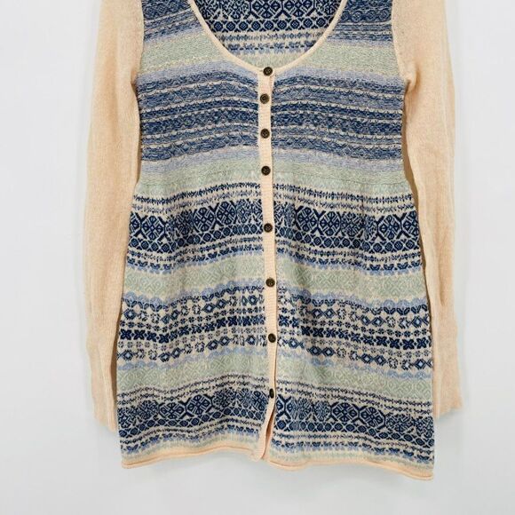 Free People Size XS Blue & Cream Nordic Fair Isle Merino Wool Angora Cardigan - Picture 4 of 7